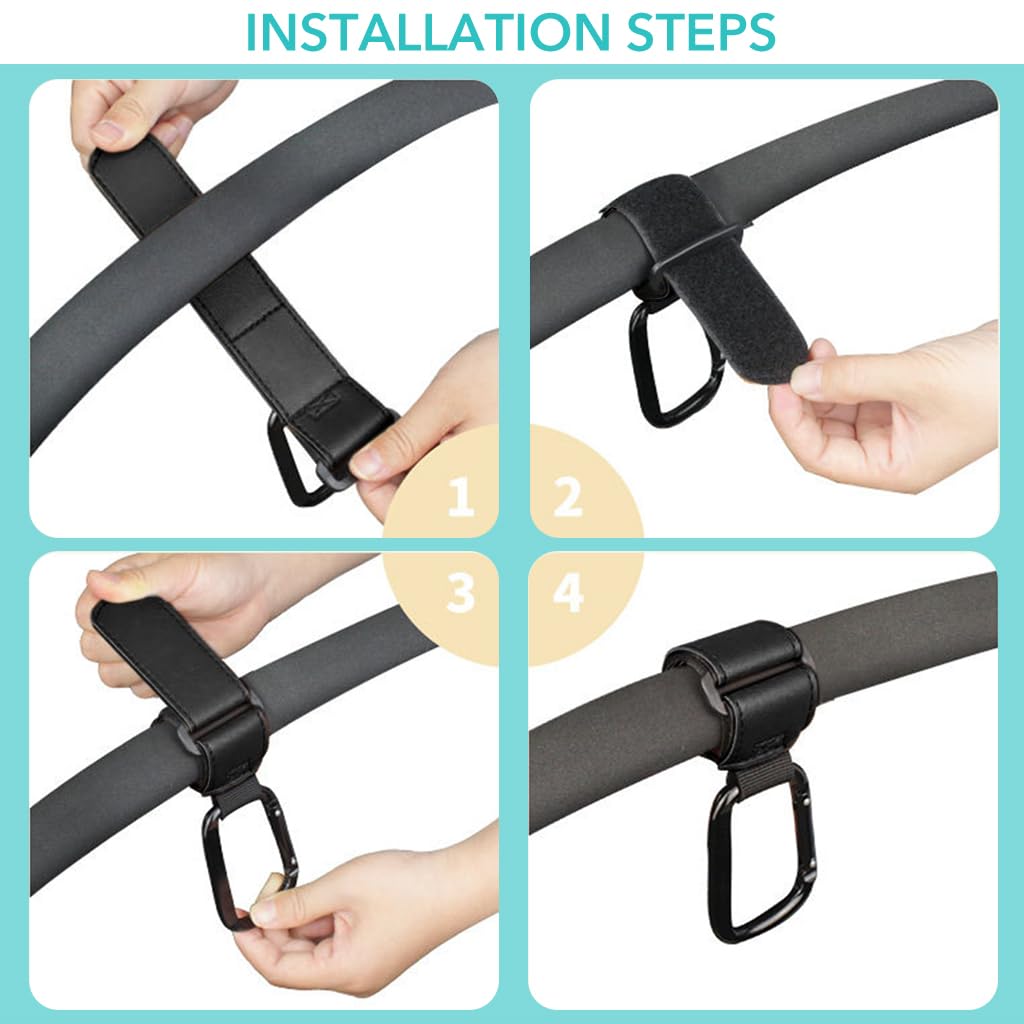 SNOWIE SOFT 2Pcs Hanging Hook for Pram Stroller Hanging Clip Adjustable PU Leather Pram Clip with Quick Release Carabiner Design Universal Attaching Buckle for Stroller, Bike, Pram, Pushchair SNOWIE SOFT 2Pcs Hanging Hook for Pram Stroller Hanging Clip Adjustable PU Leather Pram Clip with Quick Release Carabiner Design Universal Attaching Buckle for Stroller, Bike, Pram, Pushchair
